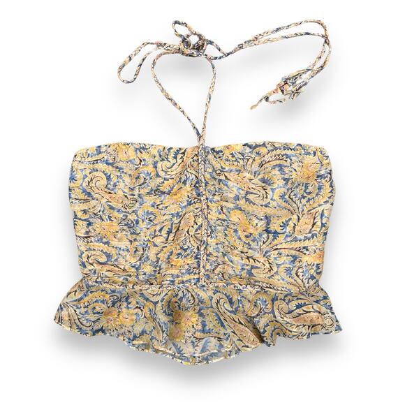 Veronica Beard Arienne Paisley Silk Halter Top Size 12 Yellow Blue Multi - Picture 1 of 13